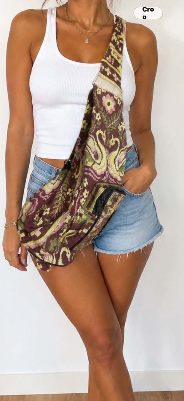 Boho Ethnic Paisley Print Cotton Slouchy Sling Crossbody Bag